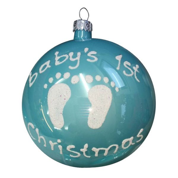 Χριστουγεννιάτικη Χειροποίητη Γυάλινη Μπάλα Γαλάζια, με Πατουσάκια (10cm)